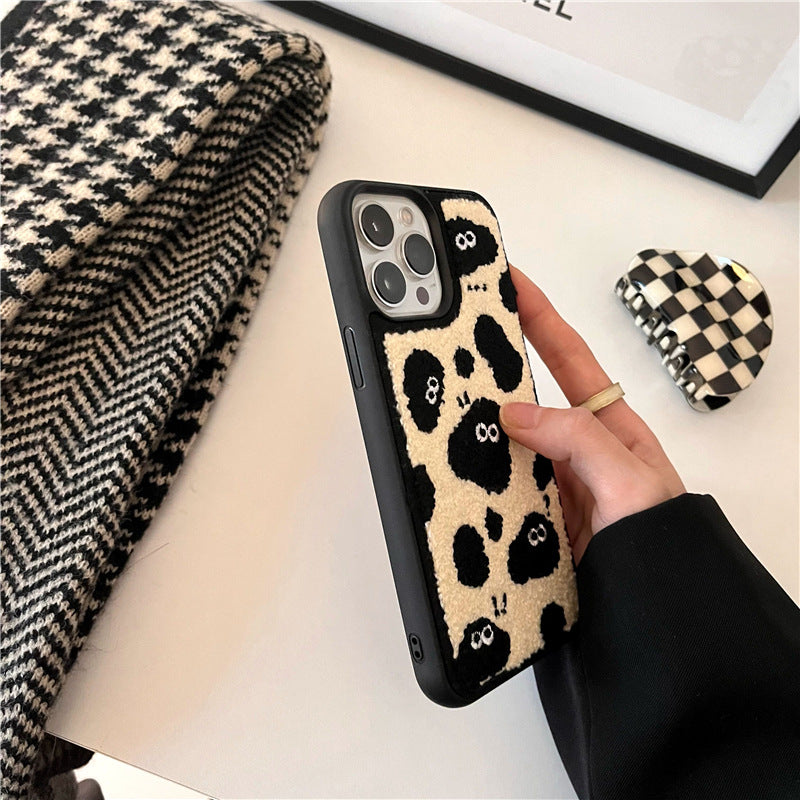 Broderie en peluche Bûches mignons Étui téléphonique