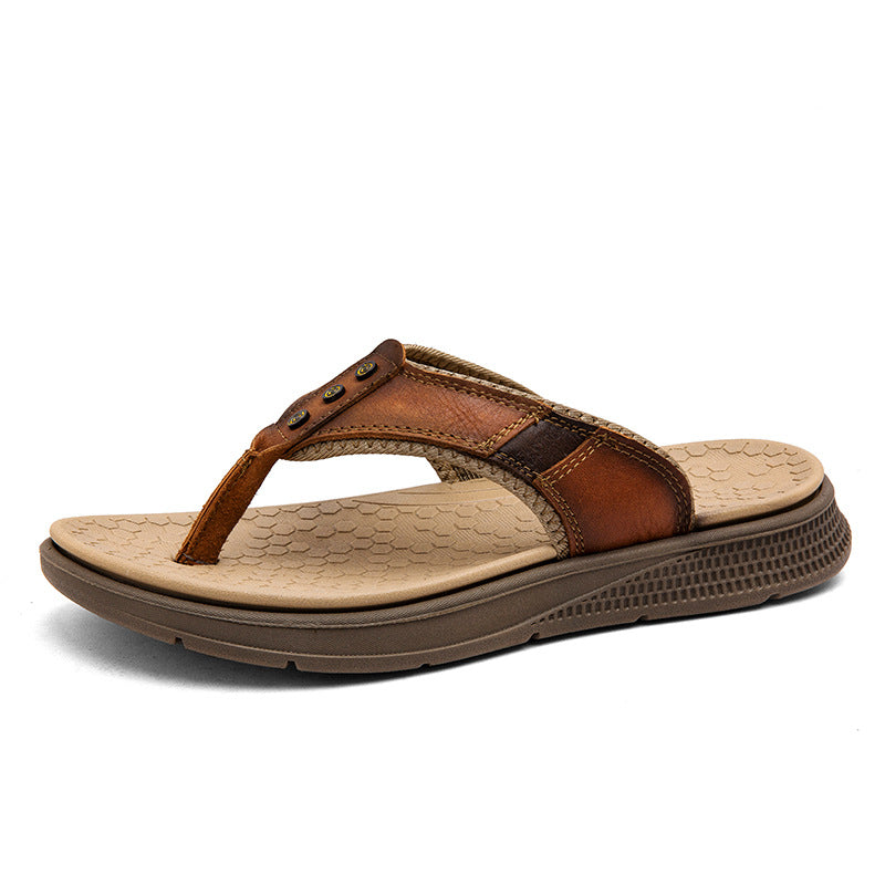 Pantoufles en cuir à grains complets pour hommes