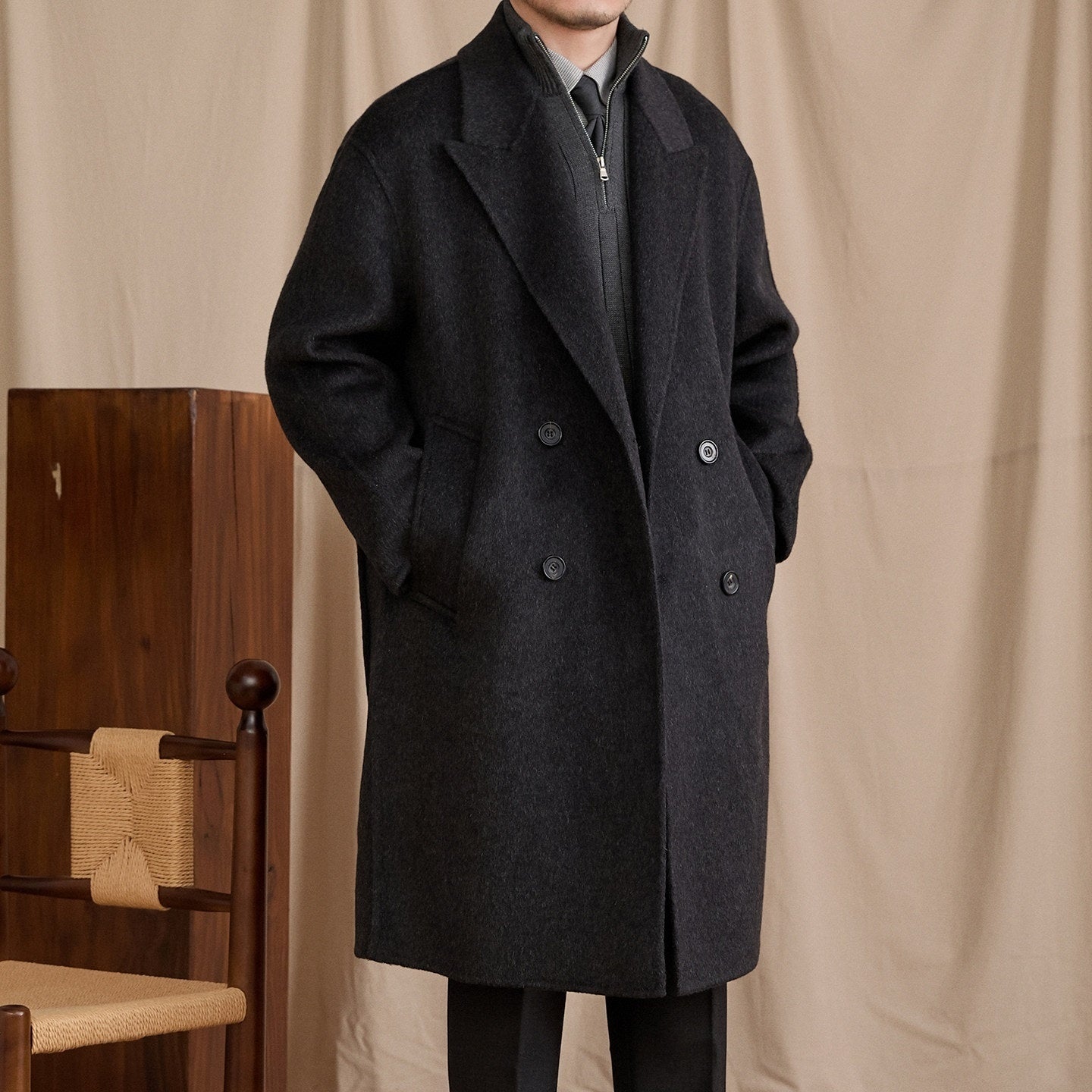Manteau de longueur moyenne en laine en vrac
