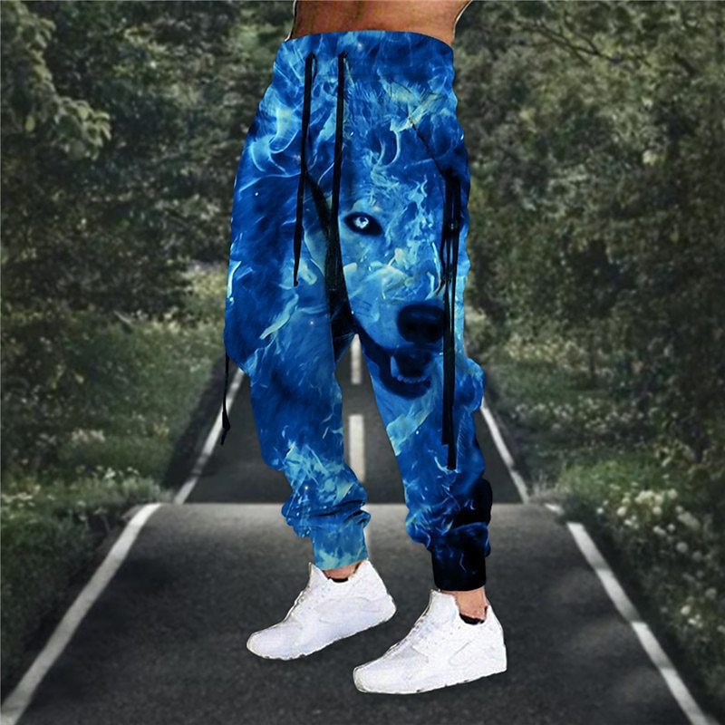 Pantalon retro Harem drawstring élastique avec imprimé animal 3D pour hommes Pantalons athlétique