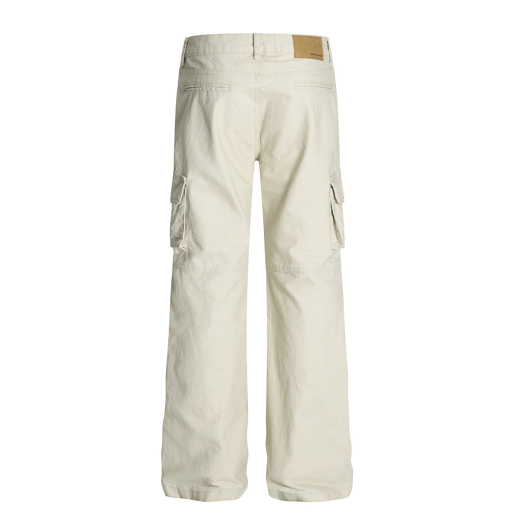Retro Unisex Solid-Color Multi-Pocket Loose Flare-Bootcut Vêtements de travail Pantalons occasionnels