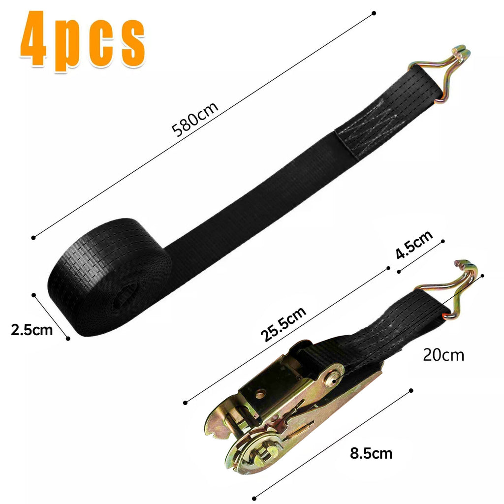 Attache à cliquet vers le bas 4 X 25mm Sans fin 6 Metre Noir 3000kg Attache à cliquet UK