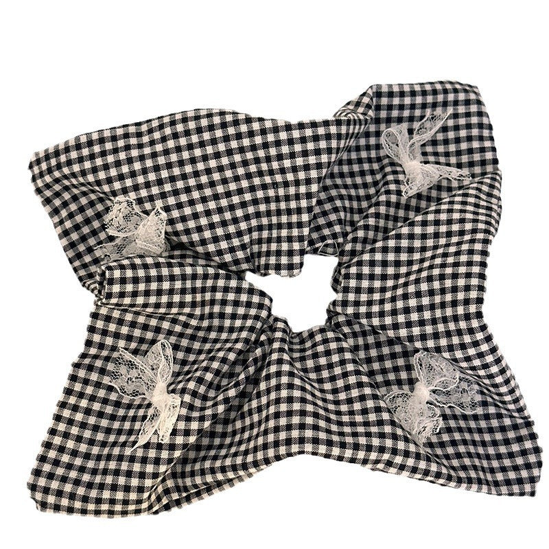 Style français Vintage Plaid Square Scrunchie