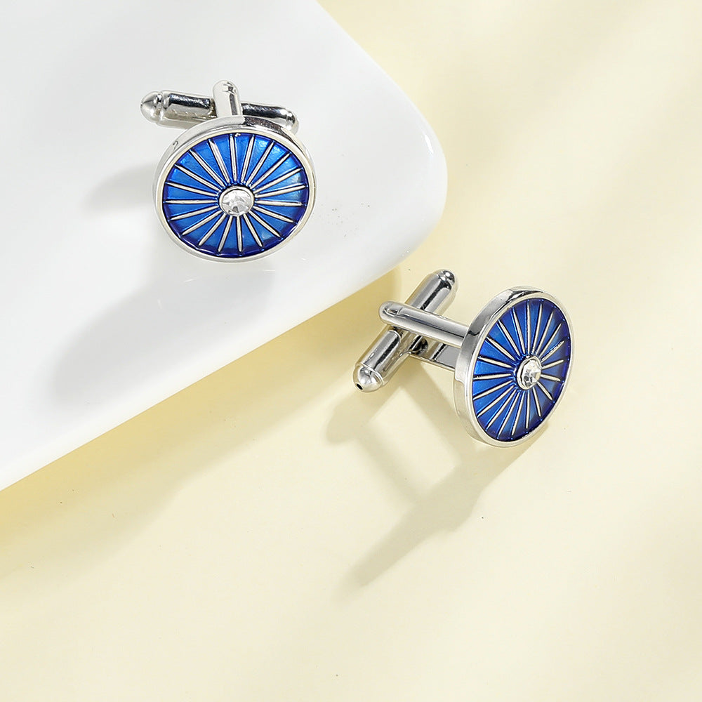 Round Line Blue Dripping Cufflinks Accessoires Chemises Français Homme
