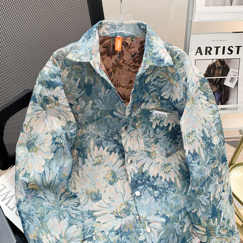 Peinture à l'huile florale de style américain Jacquard Veste décontractée avec impression intégrale