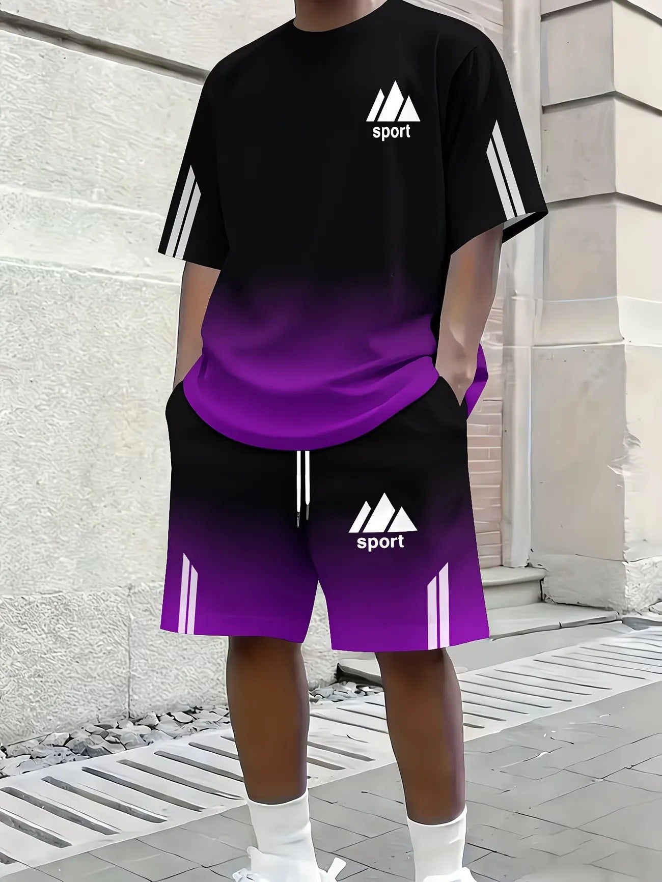 Ensemble de vêtements de sport occasionnels respirants Hommes Col d'équipage