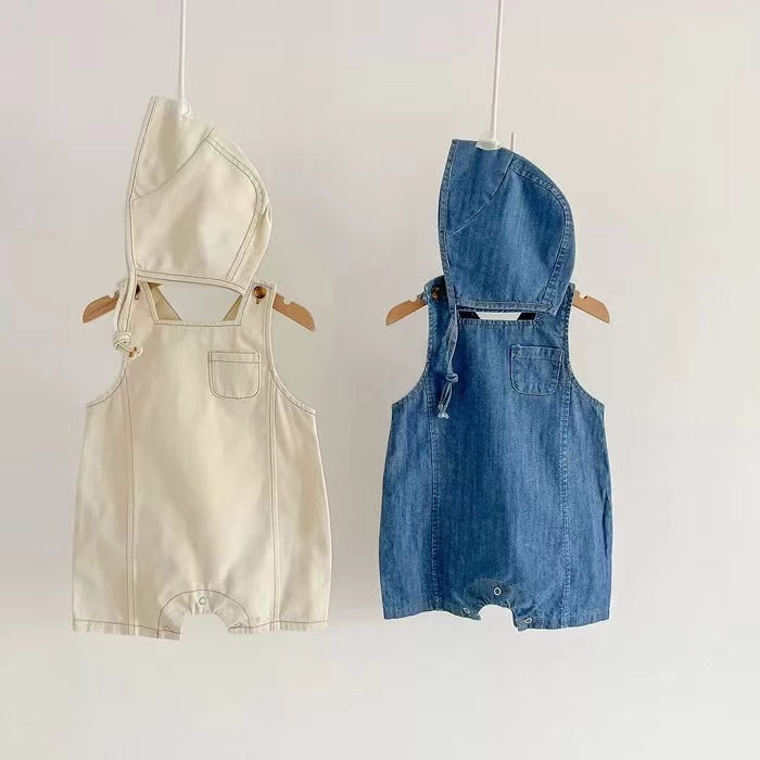 Baby denim tracksuit with suspenders Sleeveless jacket