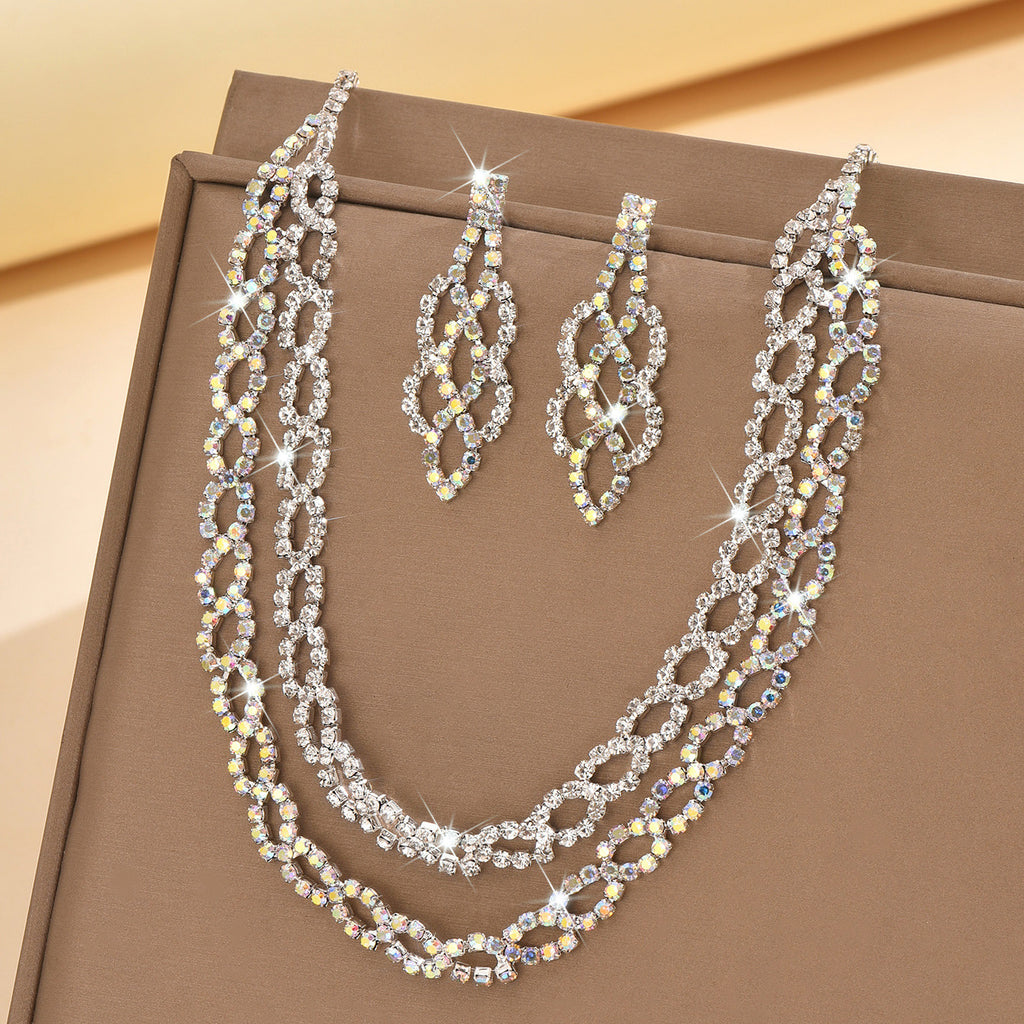 Femmes Double couche Cuban Link CZ 2Pcs Ensemble de bijoux