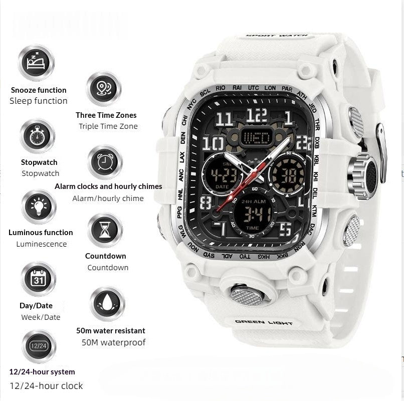 Montre numérique carrée Imperméable Sports Compte à rebours Chronomètre Multifonctionnel Randonnée en plein air Wris