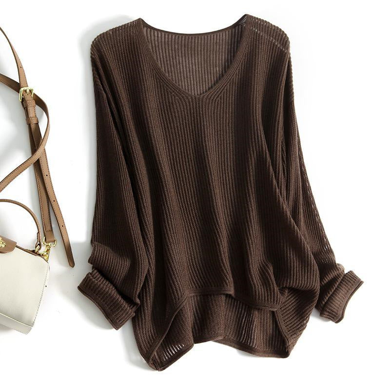 Slimming V-neckline Automne et hiver manches longues T-shirt en bas