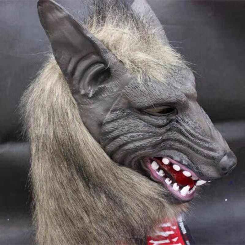 Gants de loup de tête de loup d'Halloween Masque de capot d'animaux