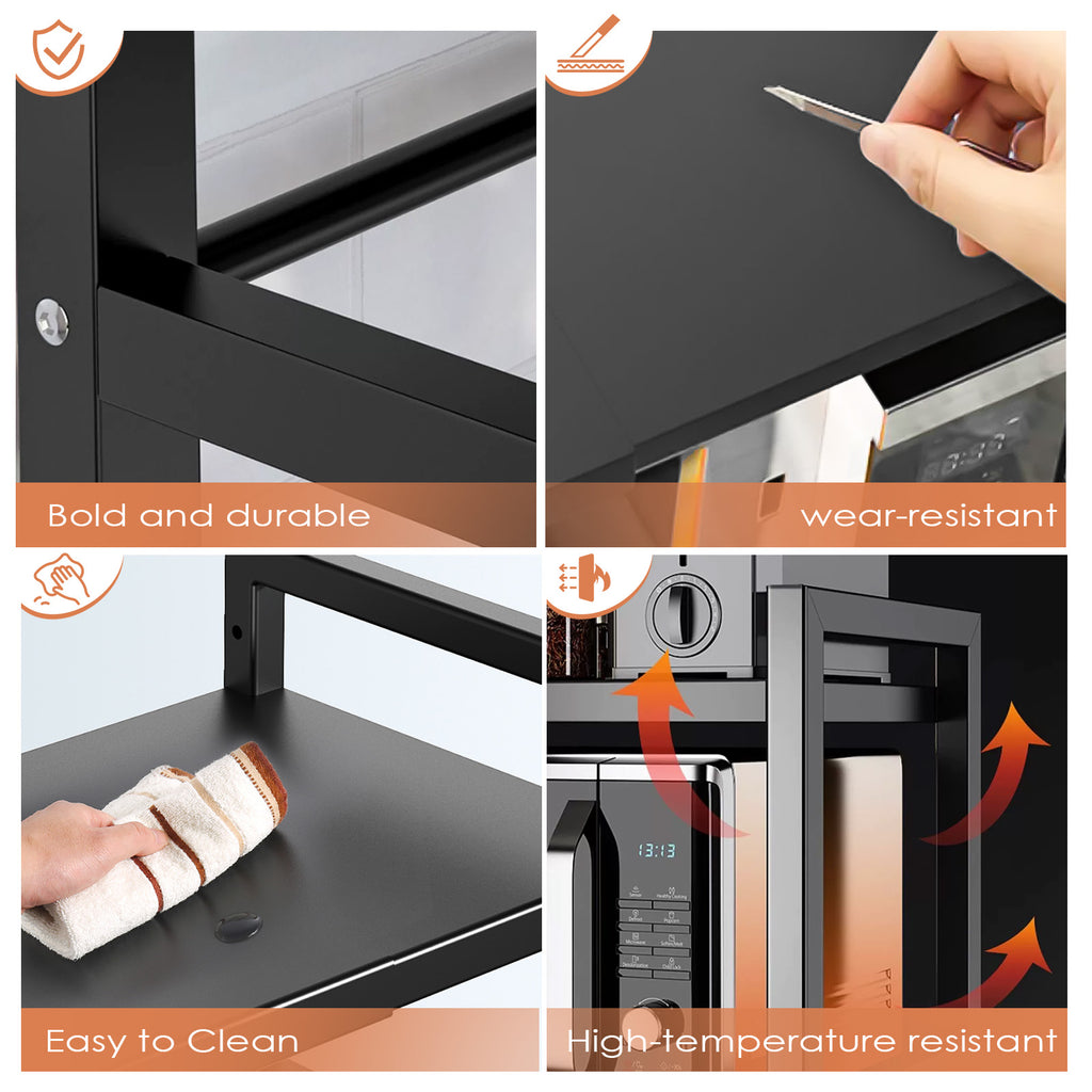 Black monocouche double bar avec 6 crochets et rack de rangement de cuisine extensible