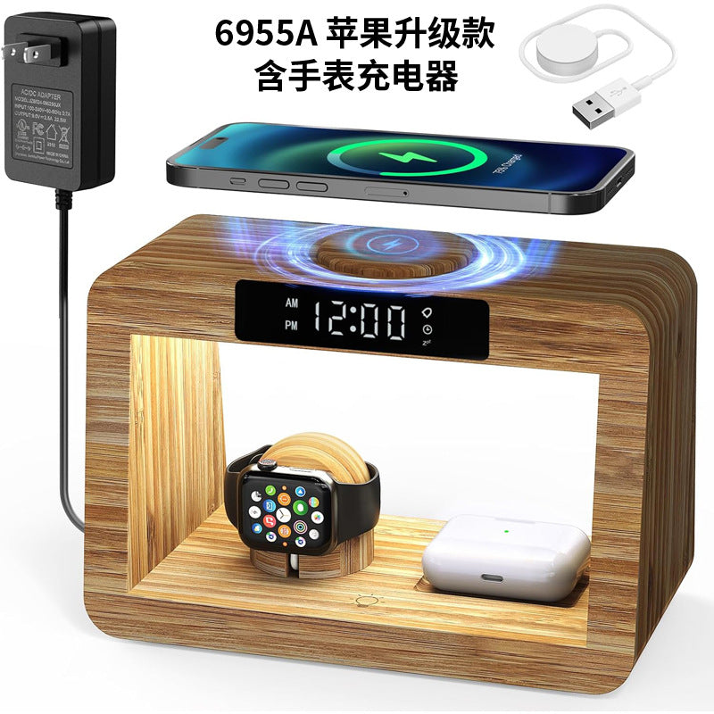 Chargeur multifonctionnel de lampe de table Bamboo réveil sans fil