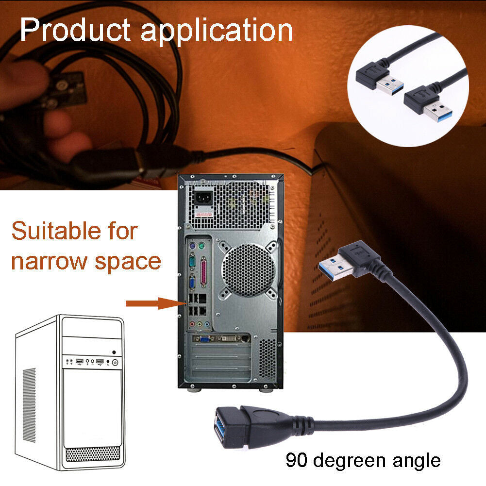 Extension cable with 90-degree bends in all directions