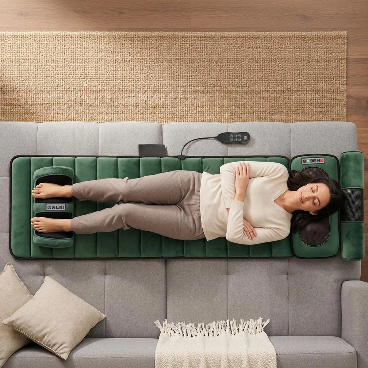 Pad de massage corps complet avec des masseurs Shiatsu cou et pieds séparables