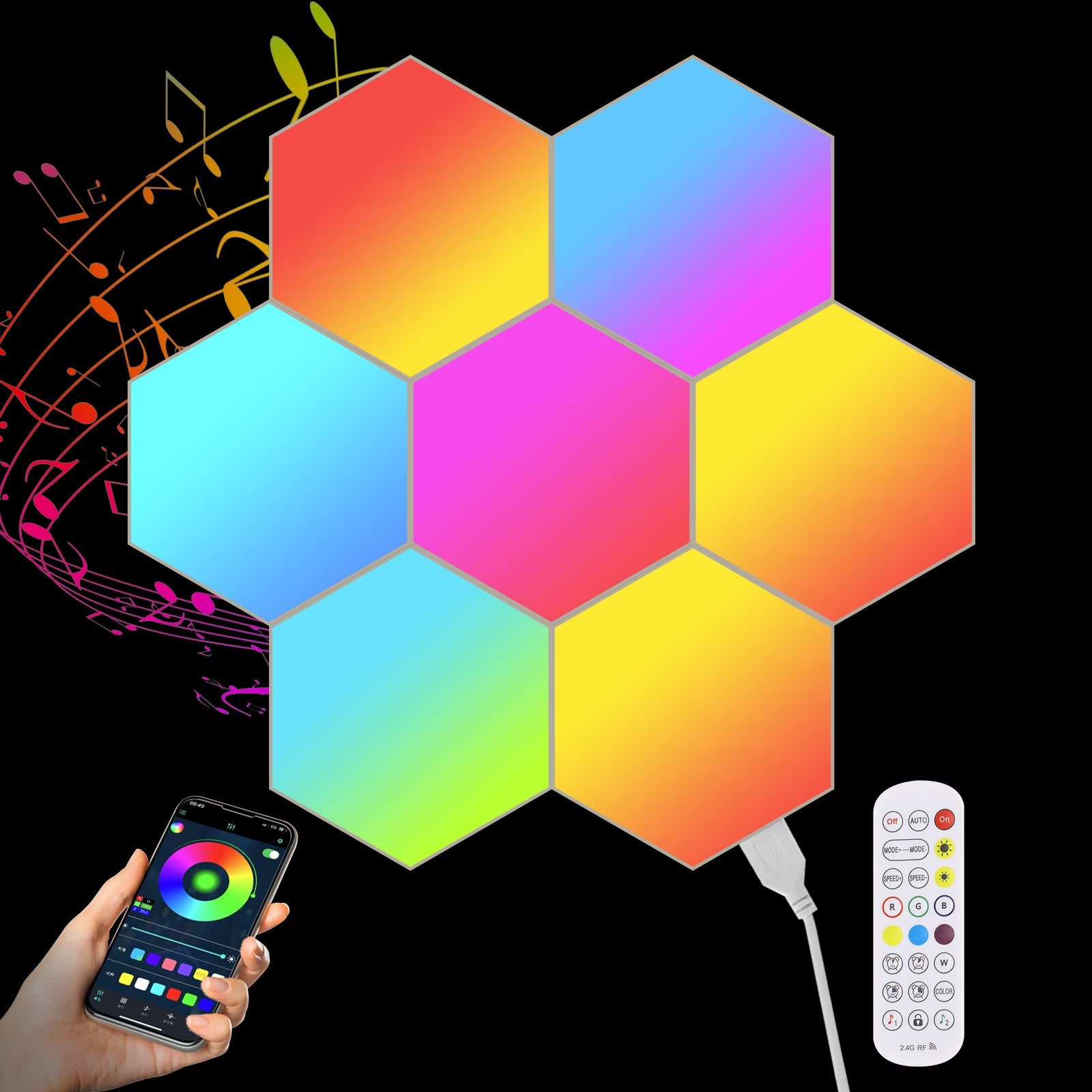Hexagonal Smart RGB Lumière de respiration activée par le son