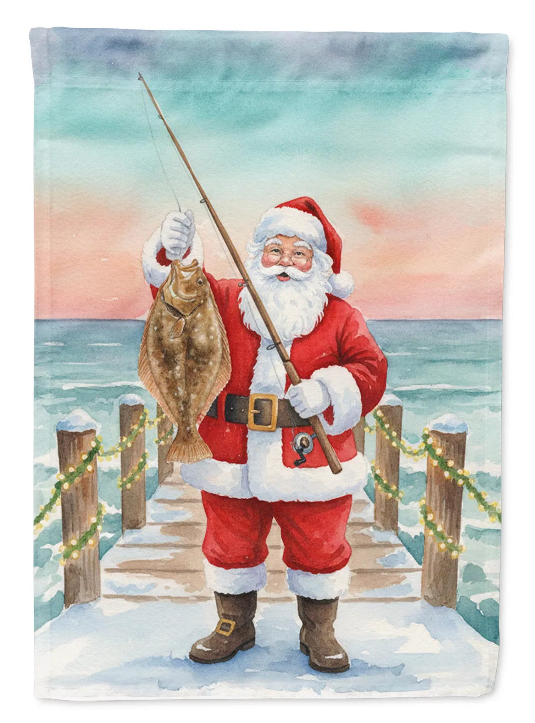 Pêche Père Noël avec Flounder Maison de Noël Drapeau Grand Porc Manches Pole décoratif