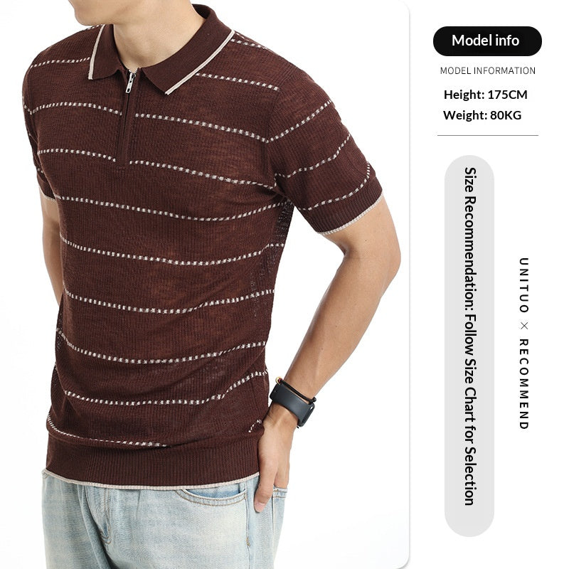 Vieux style d'argent hommes rayé de glace Polo tricot