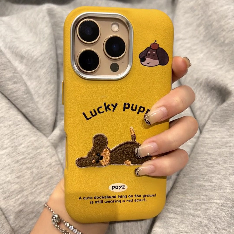 Puppy en métal boîtier de téléphone en cuir Soft Shell