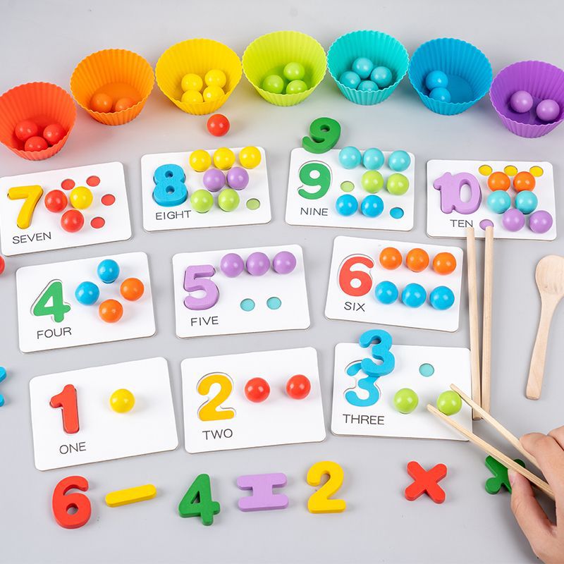 Montessori Apprentissage précoce Jeu de mathématiques Educationnel Perle-picking Set pour la reconnaissance de nombre et