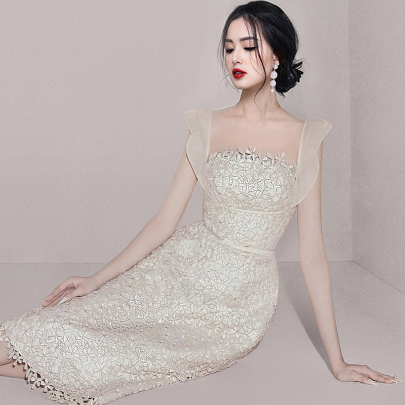 Petit groupe Temperament Patchwork Dentelle Robe haute taille