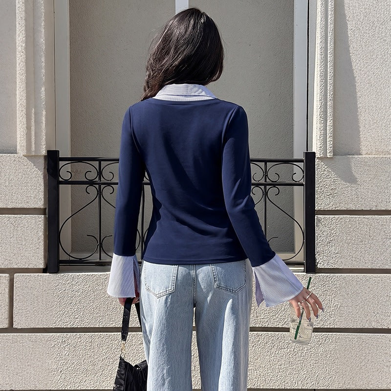 Color-block V-col supérieur ajusté pour les femmes