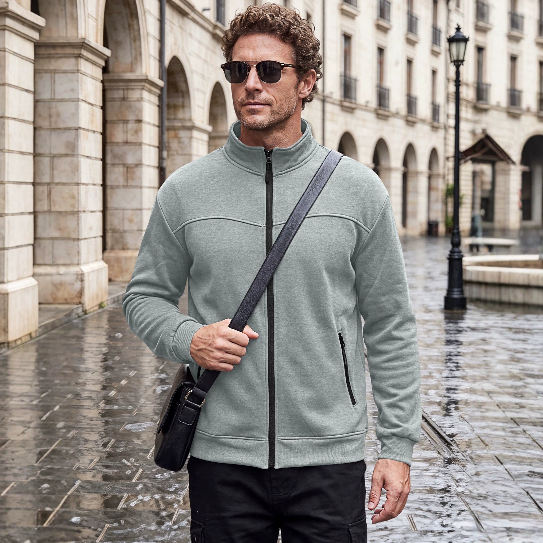 Veste d'automne et d'hiver avec fermeture éclair et poches latérales