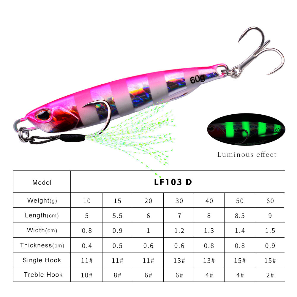 Luya Bait Submerged Tossing Lure plaque de fer Plomb lumineux de poisson avec crochet Treble