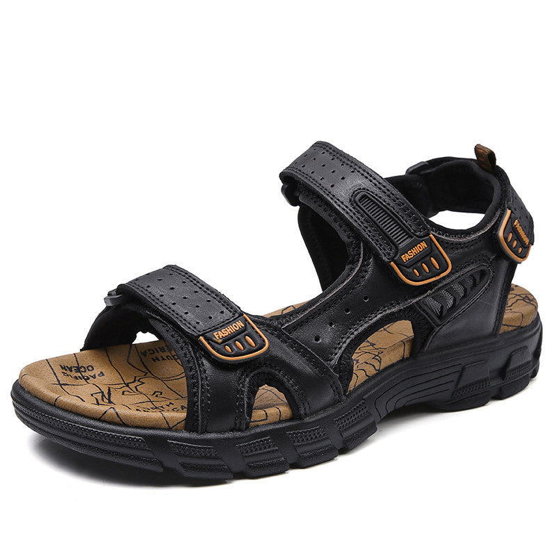 Sandales d'été Homme à gros orteil ouvert Couche de tête Cowhide Homme Beach Shoes Soft-soled