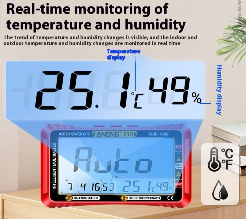 Full Screen Intelligent Upgrade Trois en un Calendrier Température et Humidité Multimètre