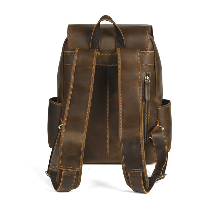 Flip-Top Design Multi-Pocket High Capacity Commuter Leather Backpack