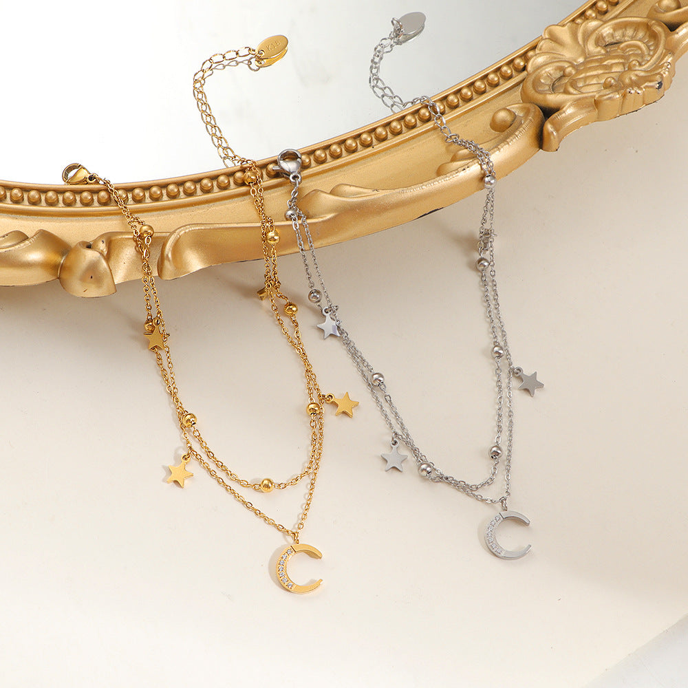 Anklet d'été double-layer étoile pour femmes dans l'acier de titane résistant au fade