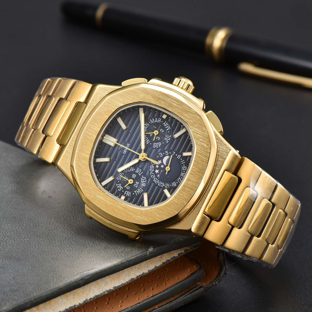 Fashionable Six-Pong Steel-Strap Business-Style Nautilus Mens Watch