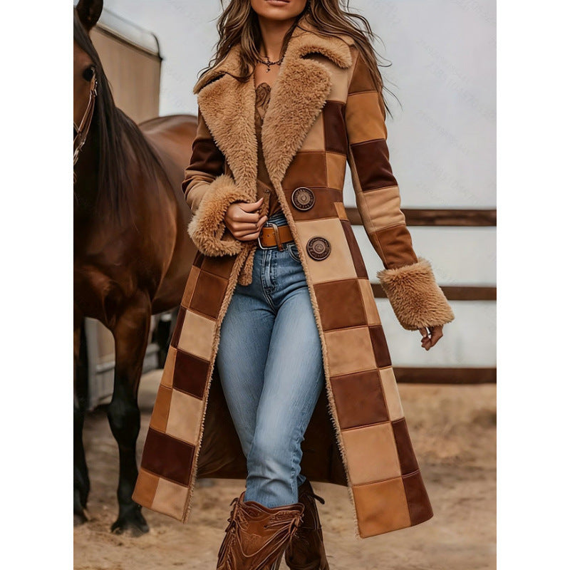 Manteau imprimé mode en peluche de style occidental pour femmes