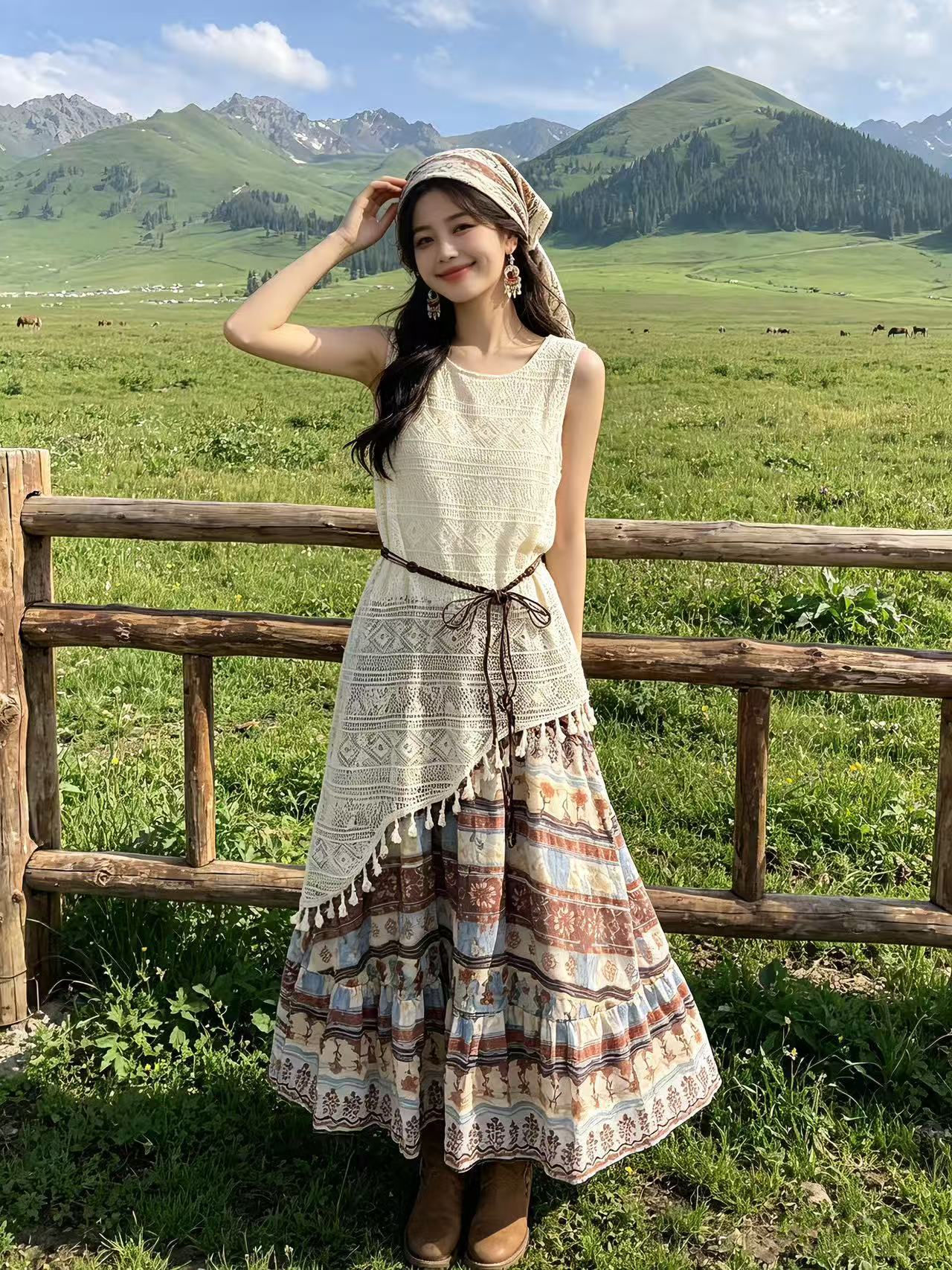 Robe décontractée sans manches de style ethnique pour femmes