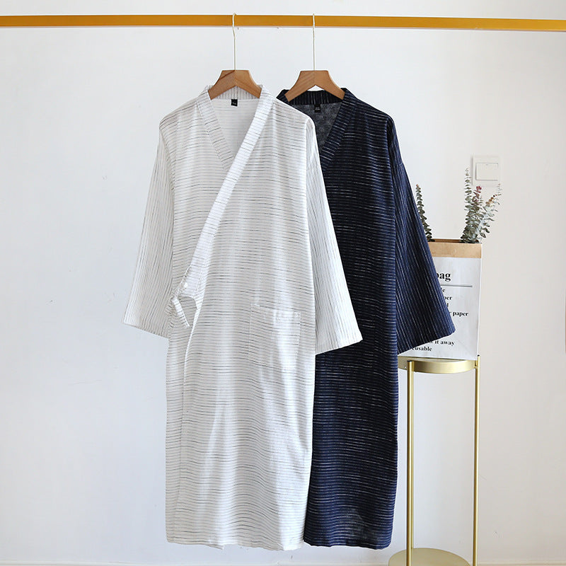 Été Jacquard Gauze coton Kimono mince maison peignoir simple