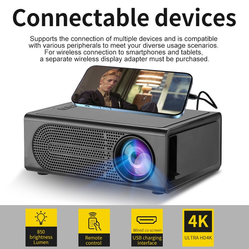Mini projecteur portable filé même écran avec support de téléphone mobile