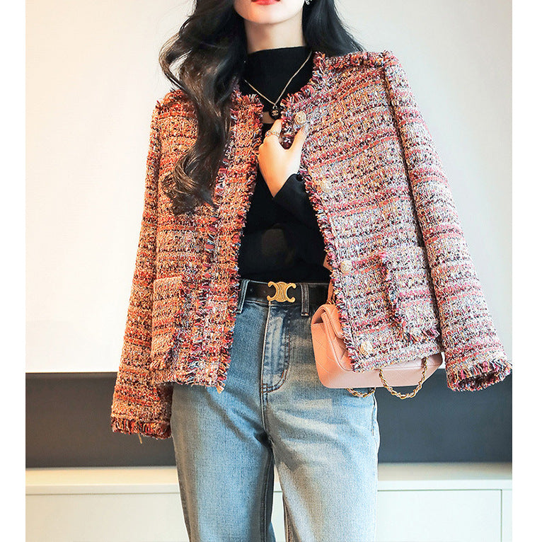 Veste d'automne Tweed Chic avec des gobelets délicats pour les femmes