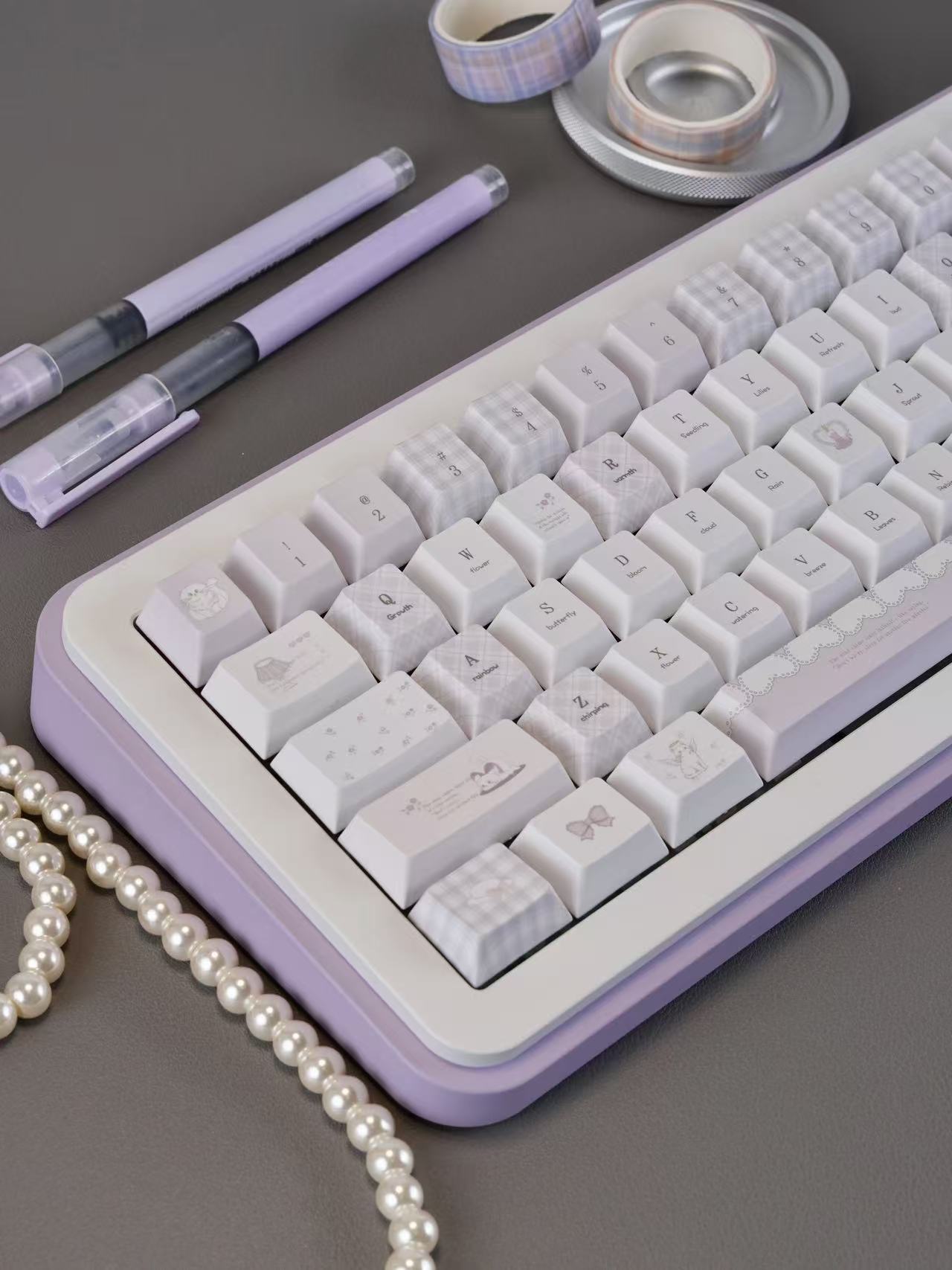 Meow Meow Hymn Keycaps dans les protéines violet et lavandelegant