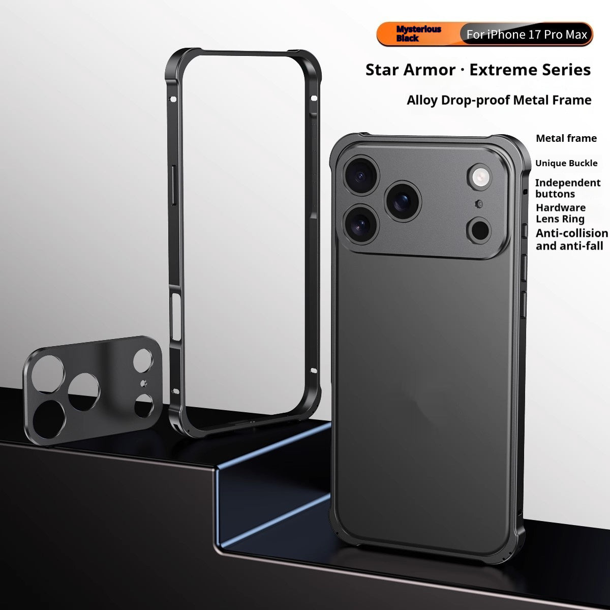 Coque de téléphone mobile avec boucle de hippocampe et quatre coins cadre en métal anti-drop