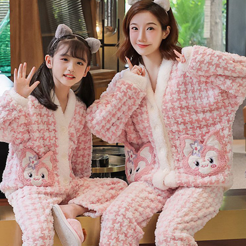 Filles Pajamas Coral Velvet Épaisseur mère-enfant mère et fille Ensemble de vêtements