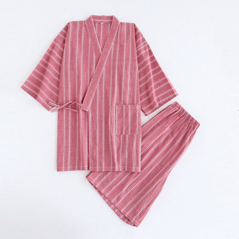 Washed cotton striped pajamas