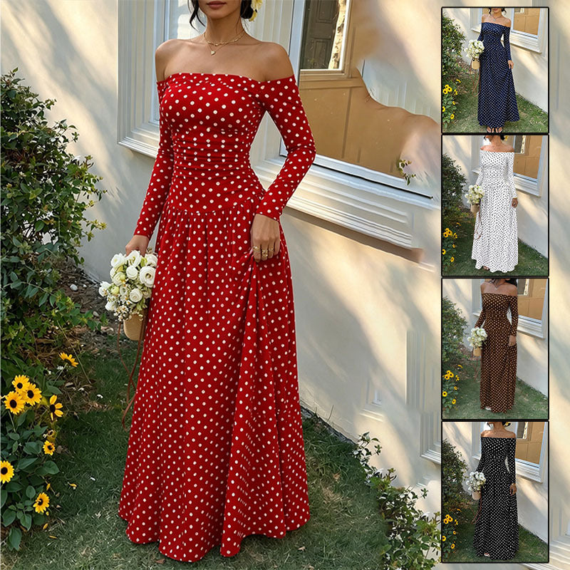 Long-sleeved polka dot dress
