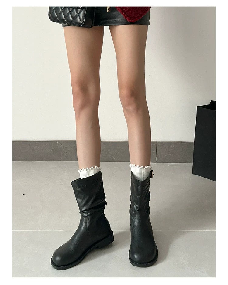 Femmes British Style Ruched Platform Ankle Bottes