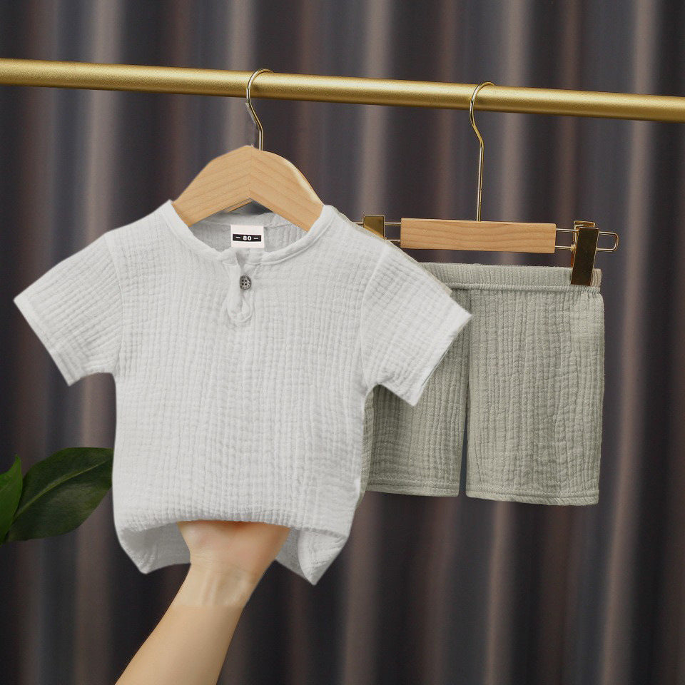 Short-sleeved cotton-linen T-shirt and shorts