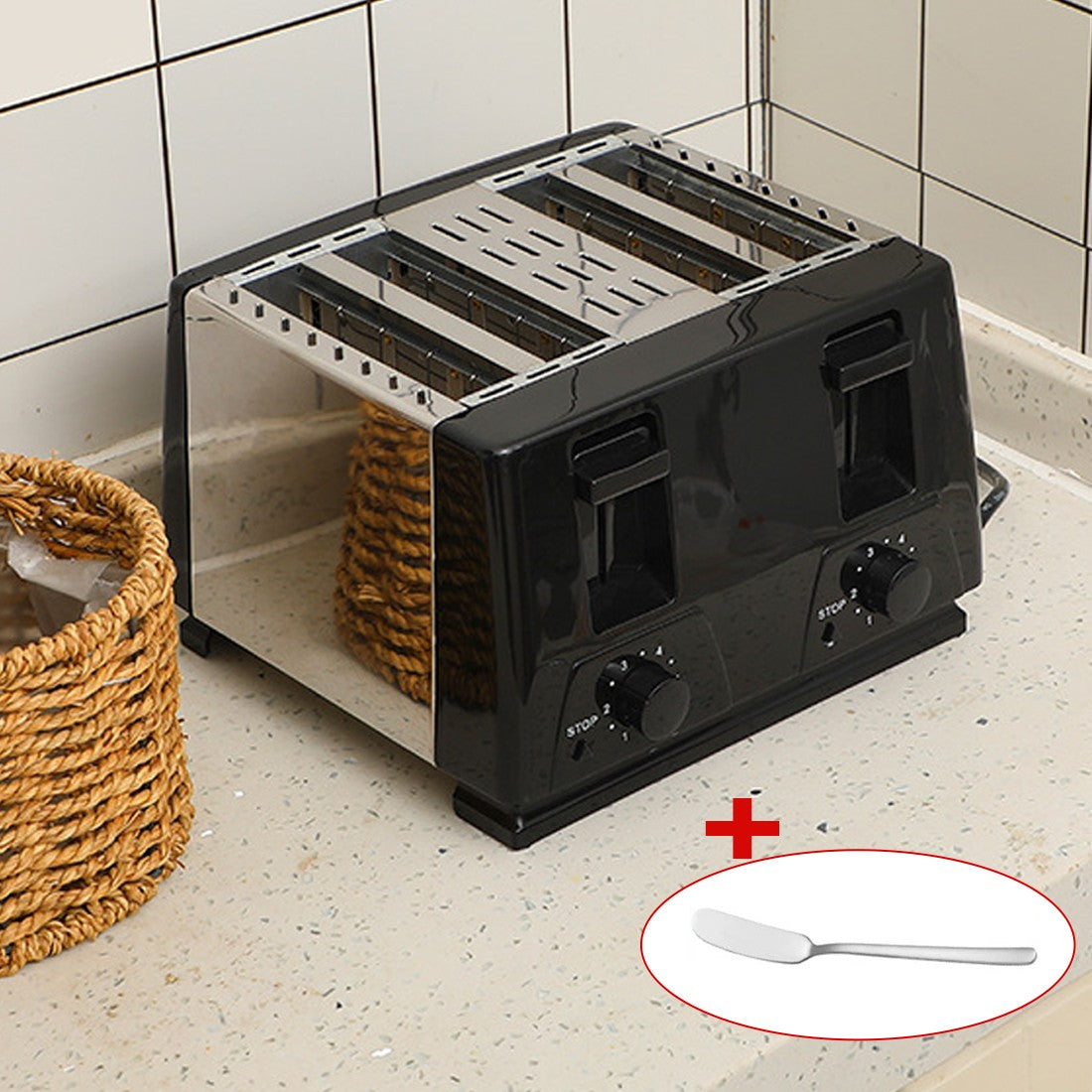 4 Slice extra large Fente avec défrost variable réchauffer le grille-pain noir Nouveau