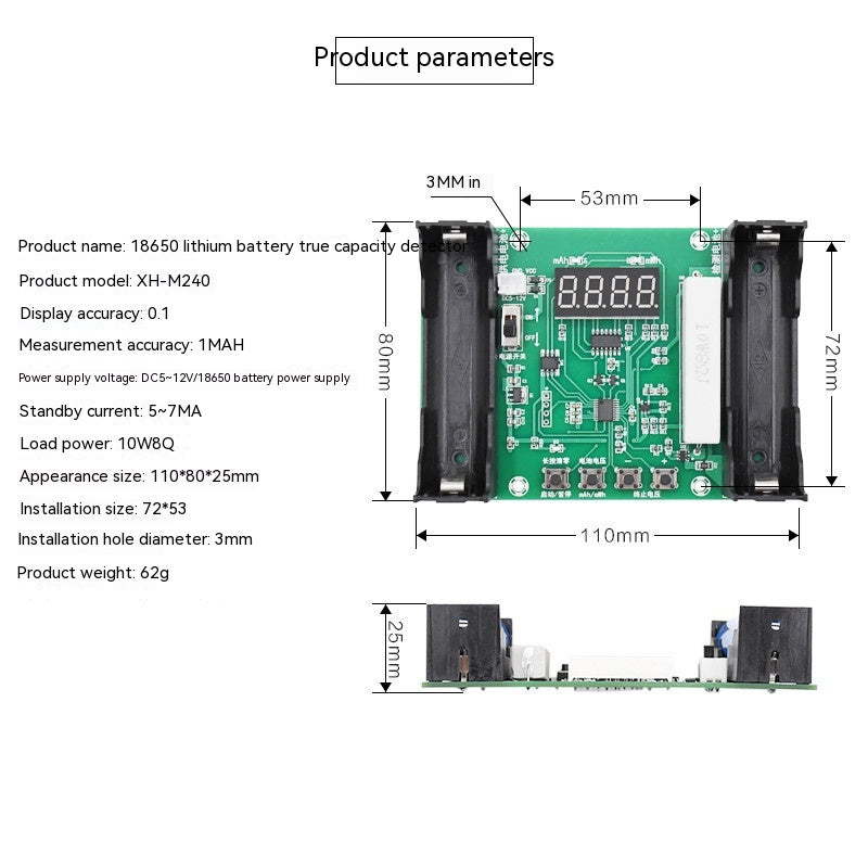 18650 Batterie lithium LCD Capacité d'affichage Testeur de résistance interne