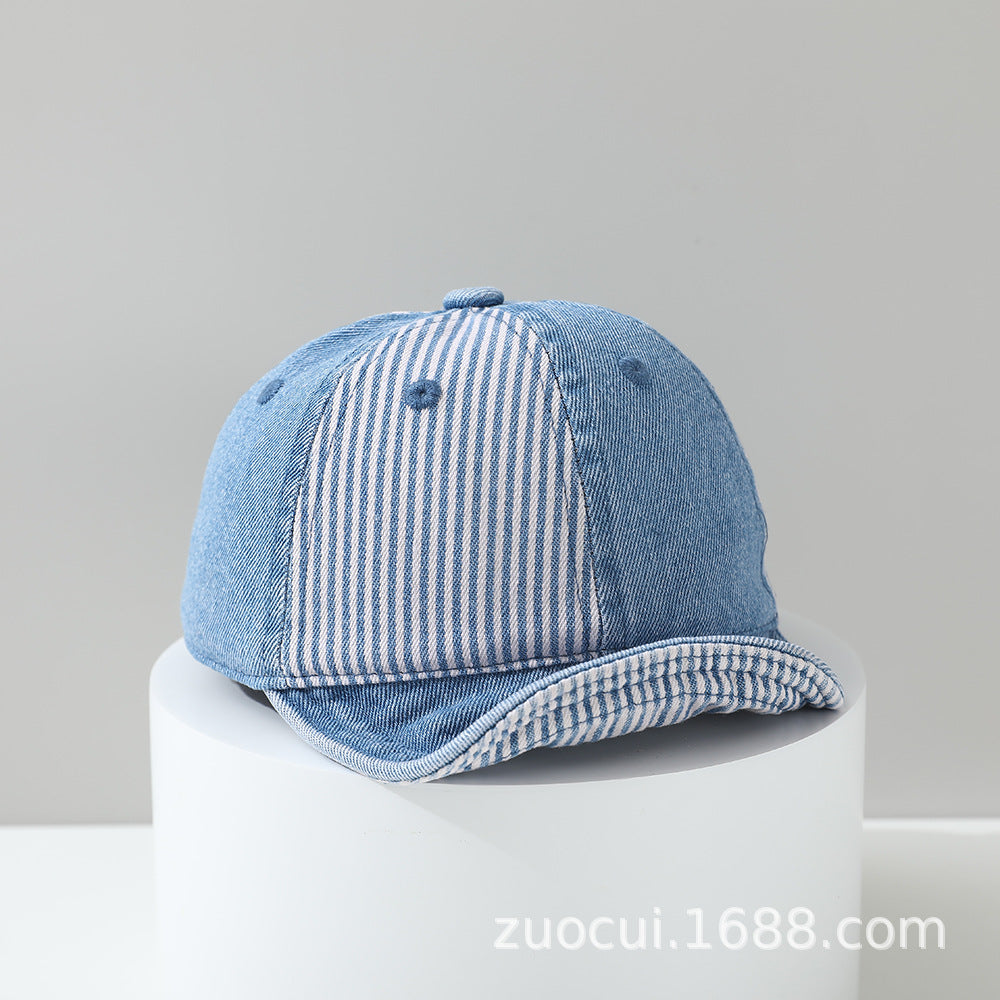 Patchwork rayé pour enfants Lavé Vintage Mode réglable Casual Striped Base Brimmed