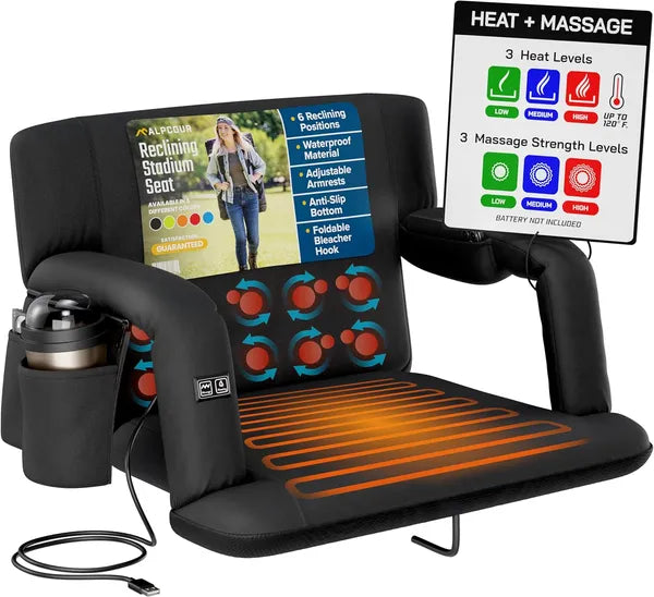 Alpcour Massage chauffé Siège de stade inclinable pour les bleachers avec support arrière