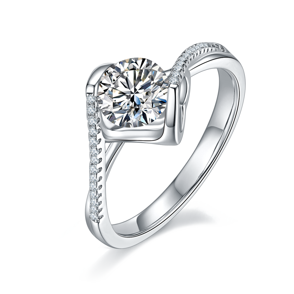 S925 Argent Sterling 1ct Moissanite bague de fiançailles